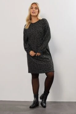 YOURS Curve Robe Pull Douce Au Toucher à Motif Léopard Gris