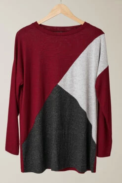 EVANS Curve Burgundy Red Colourblock Jumper 14 EVANS Curve Burgundy Red Colourblock Jumper -Evans Boutique dc7f0b7b 430a 4c 615697 P