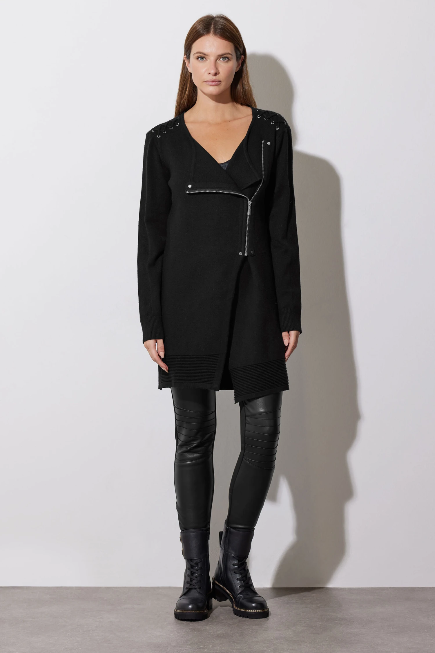 STAR Black Eyelet Detail Zip Cardigan