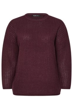YOURS - Pull En Maille Gaufrée Rouge Foncé -Evans Boutique dccf423f dfdf 40 280687 X