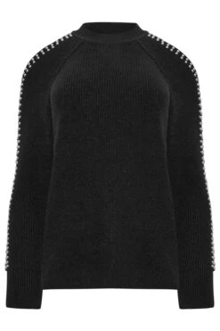 STAR Black Embellished Sleeve Jumper 13 STAR Black Embellished Sleeve Jumper -Evans Boutique dcde8017 48b1 4f 110617 X