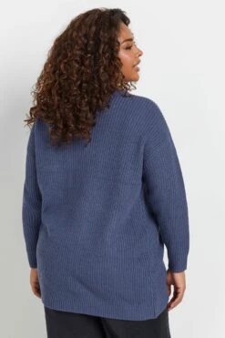 YOURS CURVE - Pull En Maille Bleu Denim Manches Longues -Evans Boutique dd072bd1 ba1b 4b 280436 C