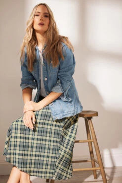 LTS Tall Blue Check Print Tiered Midaxi Skirt 10 LTS Tall Blue Check Print Tiered Midaxi Skirt -Evans Boutique dd115b30 3d2c 46 354235 352447 494