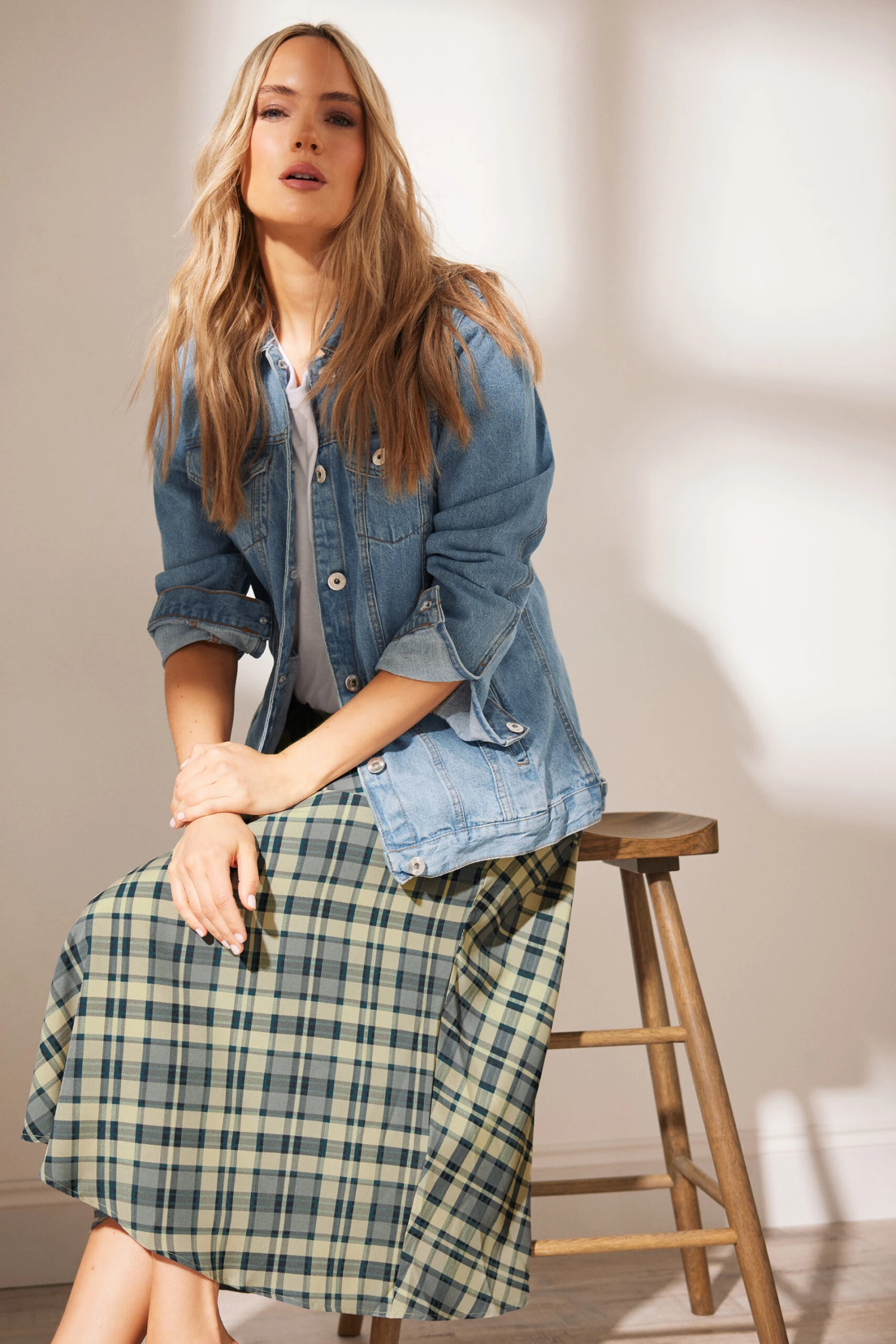 LTS Tall Blue Check Print Tiered Midaxi Skirt 4 LTS Tall Blue Check Print Tiered Midaxi Skirt – Image 2