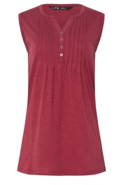 LTS Tall Dark Red Cotton Henley Vest Top -Evans Boutique dd27aeef f540 49 355824 X