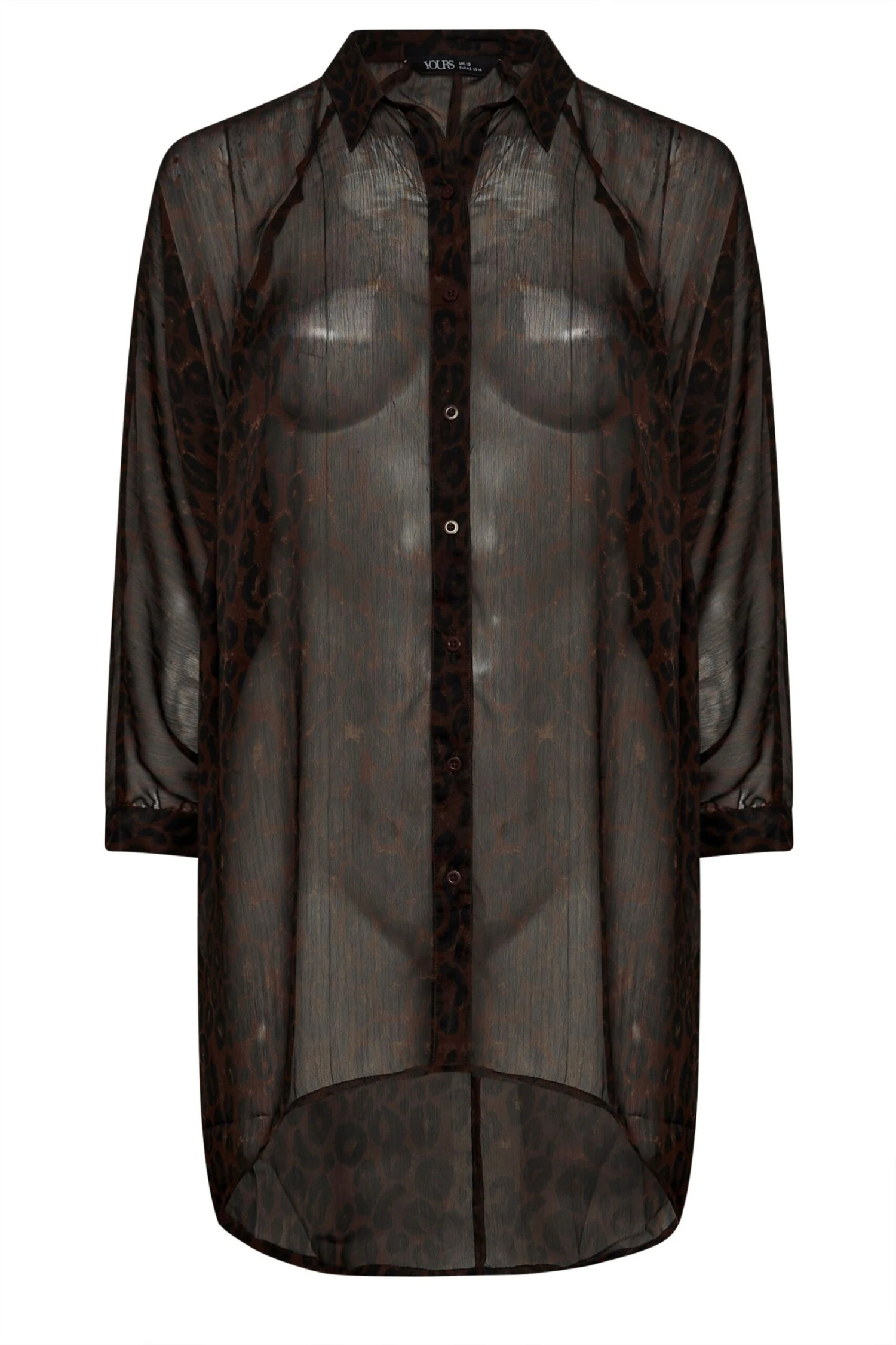 YOURS - Chemisier Marron Long En Filet Design Léopard 8 YOURS - Chemisier Marron Long En Filet Design Léopard – Image 6