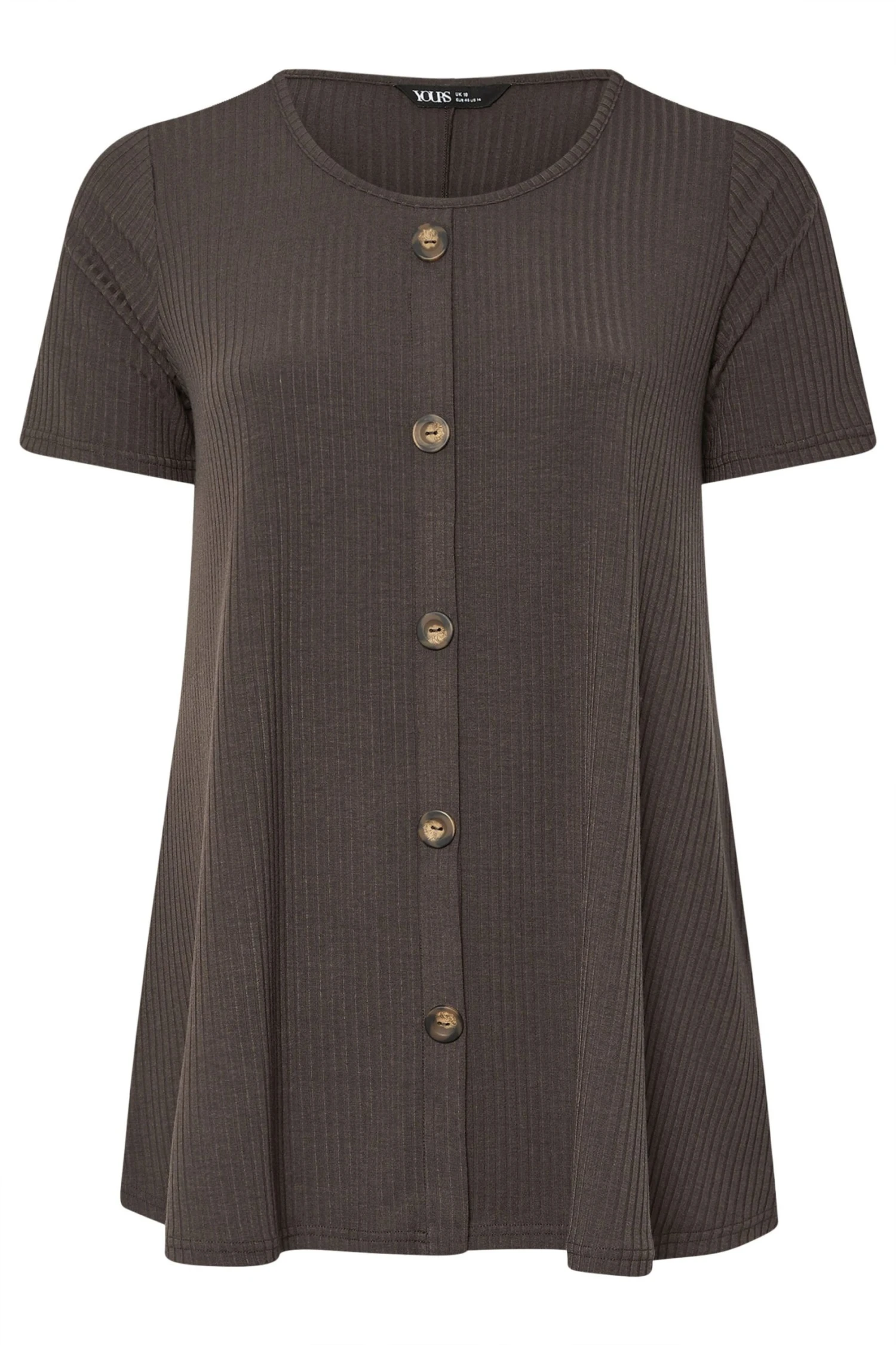 YOURS - Top Marron Nervuré Volanté Manches Courtes 7 YOURS - Top Marron Nervuré Volanté Manches Courtes – Image 5