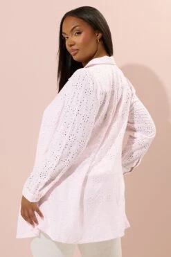 YOURS - Chemisier Rose Broderie Anglaise Manches Longues -Evans Boutique dde81db6 67e9 44 330618 C