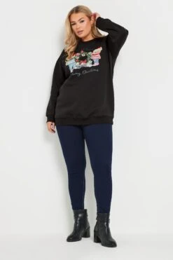 YOURS - Sweatshirt Noir Festif Manches Longues Nounours De Noël -Evans Boutique ddebcd41 d308 4c 303816 B