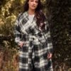 EVANS Black & White Check Waterfall Coat -Evans Boutique de2c440b ba61 4d 616270 L1