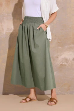 LTS Tall Khaki Green Cotton Shirred Waist Maxi Skirt 9 LTS Tall Khaki Green Cotton Shirred Waist Maxi Skirt -Evans Boutique deac546c f760 4c 355981 A