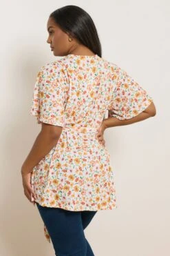 YOURS - Top Cache-Coeur Orange & Blanc Floral Volanté -Evans Boutique dec212a5 2886 40 322512 C