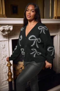 YOURS Curve Cardigan Noir à Nœud En Guirlandes