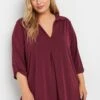 YOURS - Top Bordeaux Plissé Volanté En Jersey