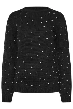 LTS Tall Black Stud Crew Neck Jumper 11 LTS Tall Black Stud Crew Neck Jumper -Evans Boutique deede1d5 3317 43 356087 X