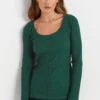 LTS Tall Emerald Green Ribbed Button Long Sleeve Top -Evans Boutique df2e8dd4 aa68 40 355105 A
