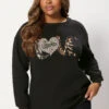 Sweat-shirt Noir à Imprimé Léopard YOURS Curve « Love » -Evans Boutique df356af9 643b 46 303976 A