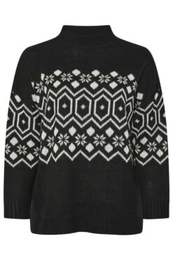 YOURS Curve Pull En Maille Fairisle Noir -Evans Boutique df9e060b 4c1a 43 280765 X