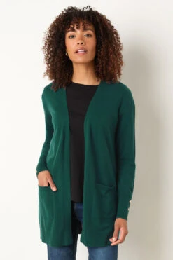 M&Co Green Button Detail Midi Cardigan