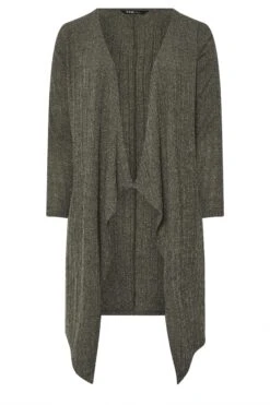 YOURS Curve Cardigan Côtelé Vert Kaki En Cascade Midaxi -Evans Boutique e05447b0 6f4e 4f 322858 X
