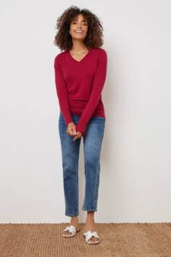 M&Co Red V-Neck Long Sleeve Jumper -Evans Boutique e068ece9 e9da 40 502413 B