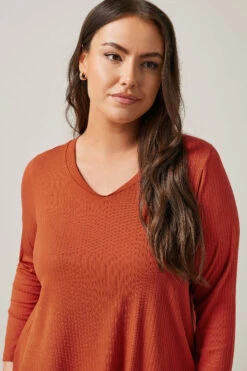 EVANS Curve Rust Orange Premium Ribbed Modal Blend Swing Top -Evans Boutique e06a221a bbac 45 615717 D