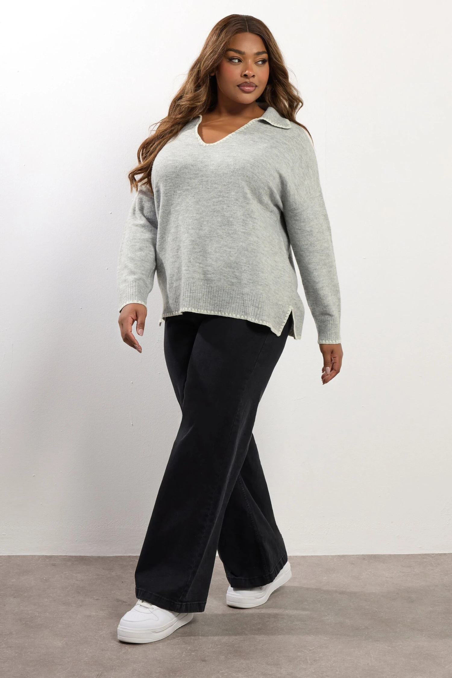 Pull à Col En Point De Couverture Gris YOURS Curve 4 Pull à Col En Point De Couverture Gris YOURS Curve – Image 2