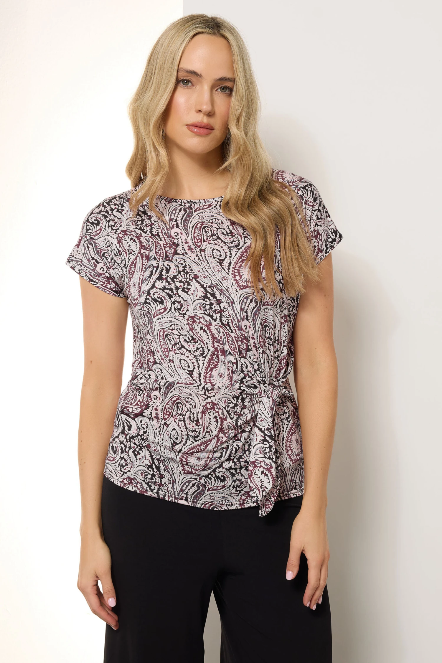 LTS Tall Black Paisley Side Tie Top 4 LTS Tall Black Paisley Side Tie Top – Image 2