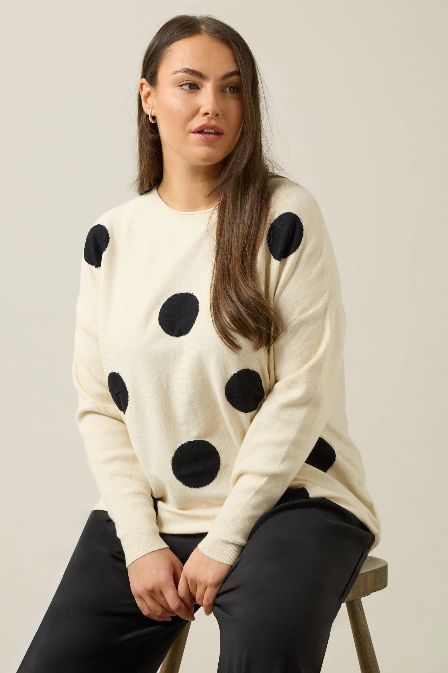 EVANS Curve Cream & Black Spot Knitted Jumper 4 EVANS Curve Cream & Black Spot Knitted Jumper – Image 2