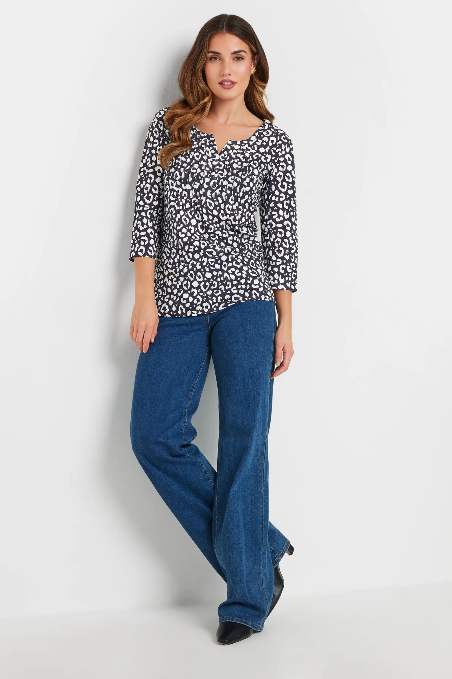 LTS Tall Navy Blue Leopard Print Henley Top 4 LTS Tall Navy Blue Leopard Print Henley Top – Image 2