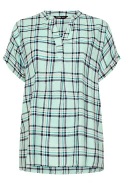YOURS - Chemisier Vert Menthe à Carreaux Manches Courtes -Evans Boutique e10a96ab 5694 4d 175065 X