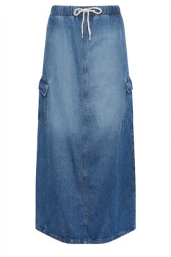 LTS Tall Blue Denim Tie Waist Maxi Skirt -Evans Boutique e148768f be22 4c 351947 XR