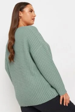 YOURS - Pull Bleu Vert Gauffré En Maille -Evans Boutique e2303330 8631 4b 280449 D