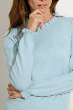 M&Co Light Blue Frill Neck Knitted Jumper 10 M&Co Light Blue Frill Neck Knitted Jumper -Evans Boutique e230429c 4866 42 502422 D