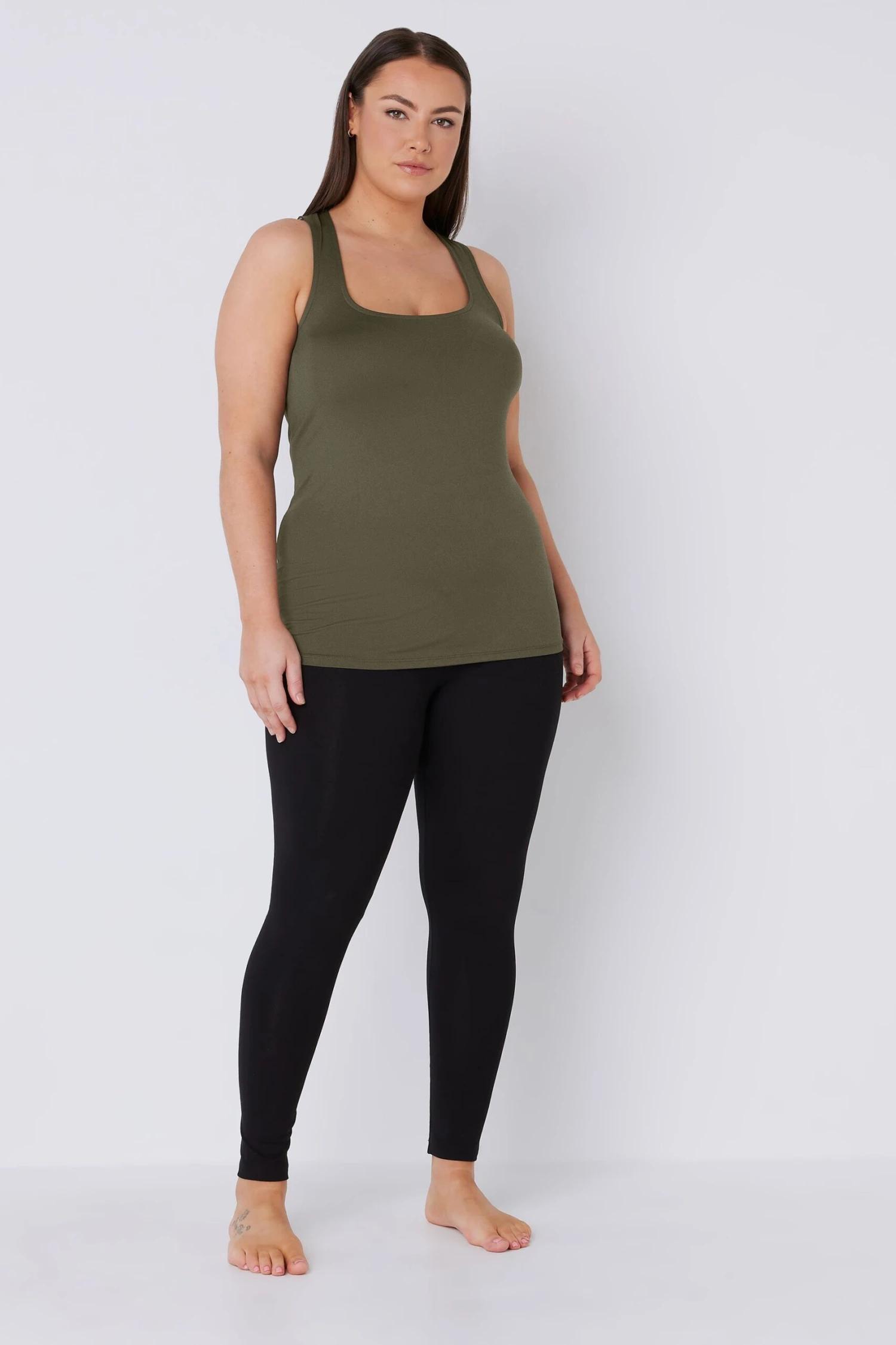 EVANS Curve Khaki Green Square Neck Vest Top 4 EVANS Curve Khaki Green Square Neck Vest Top – Image 2