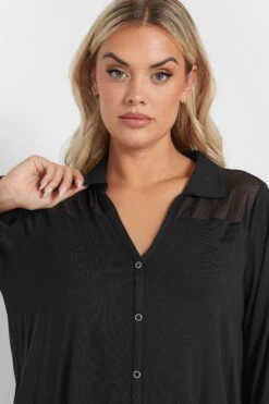 YOURS - Chemisier Noir En Filet Manches Longues 10 YOURS - Chemisier Noir En Filet Manches Longues -Evans Boutique e31520c3 5446 49 322236 D