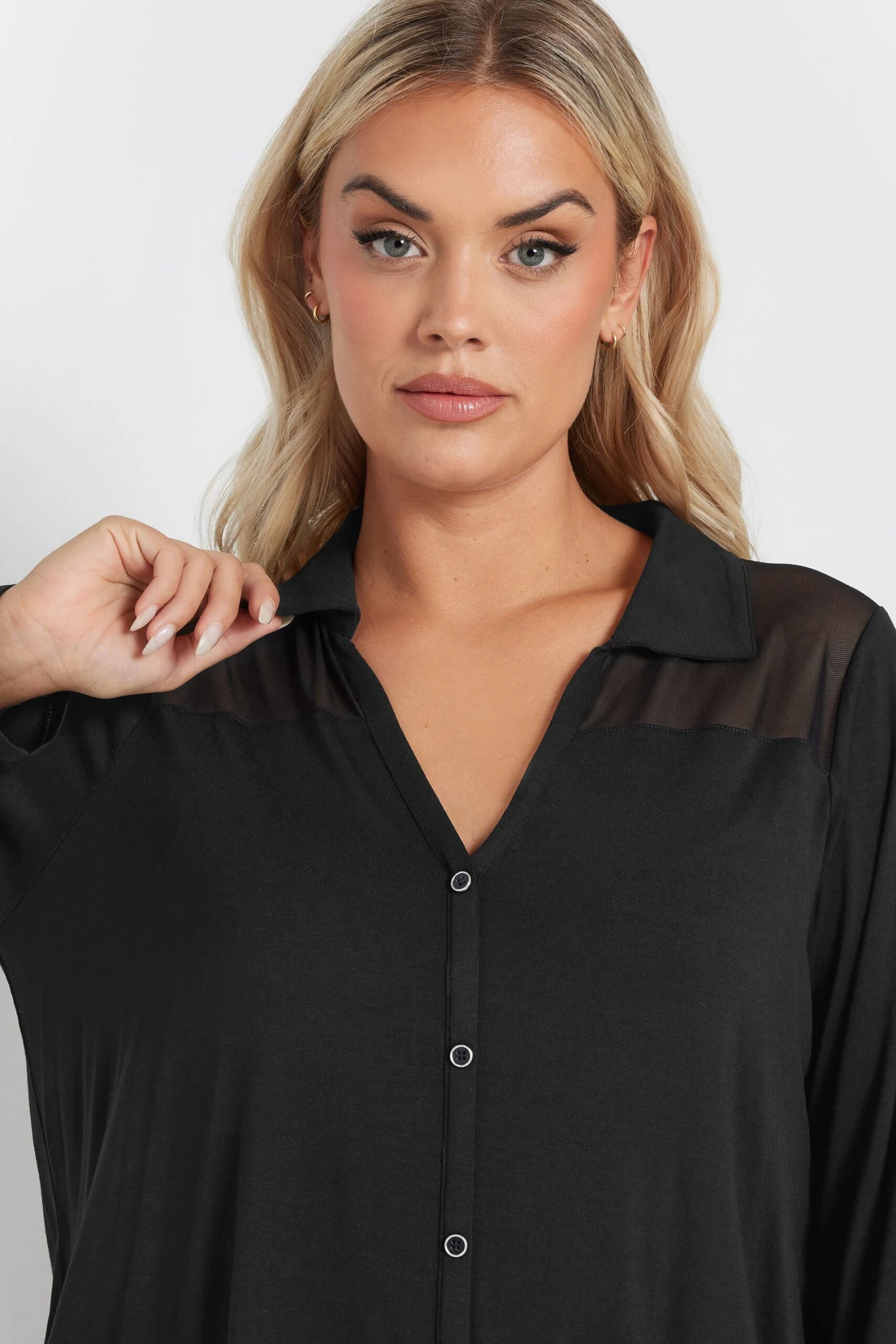 YOURS - Chemisier Noir En Filet Manches Longues 6 YOURS - Chemisier Noir En Filet Manches Longues – Image 4