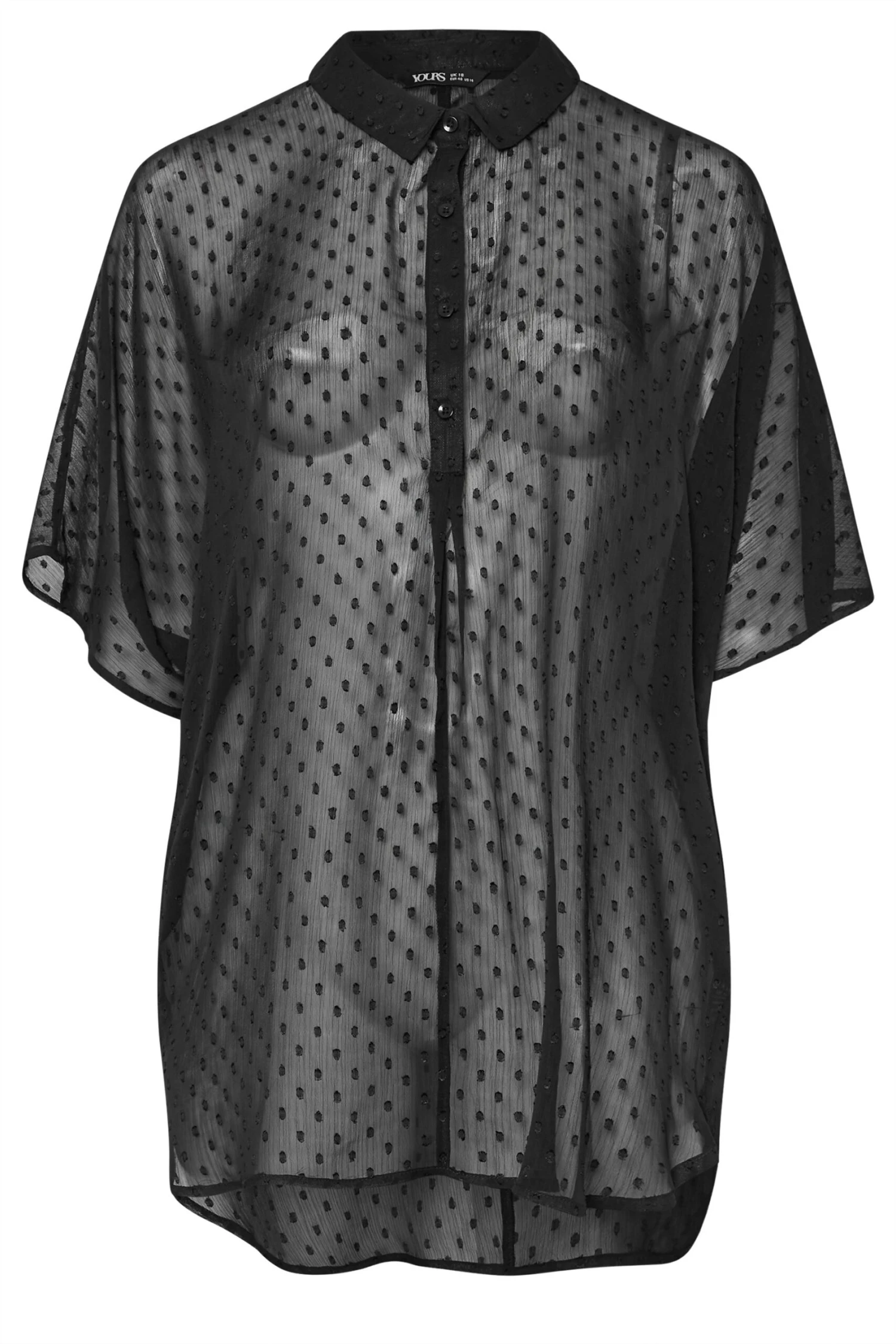 YOURS - Chemisier Oversize Noir Texturé à Pois En Filet 7 YOURS - Chemisier Oversize Noir Texturé à Pois En Filet – Image 5