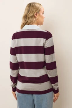LTS Tall Burgundy Red & Brown Stripe Rugby Sweatshirt -Evans Boutique e332ee4b f0d6 43 356194 C
