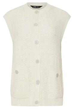 LTS Tall Ivory White Knitted Metallic Button Vest Top -Evans Boutique e3deeeff 88d2 4a 355581 X