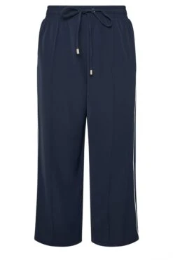 YOURS Curve Pantalon Large à Rayures Latérales Bleu Marine -Evans Boutique e3f030fb 0d7f 45 310244 X