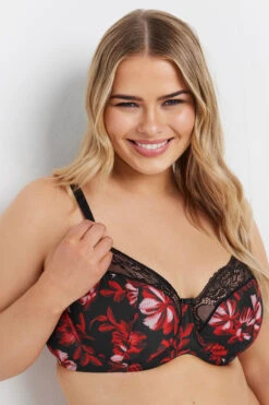 Soutien-gorge à Armatures Non Rembourré à Imprimé Floral Rouge YOURS Curve