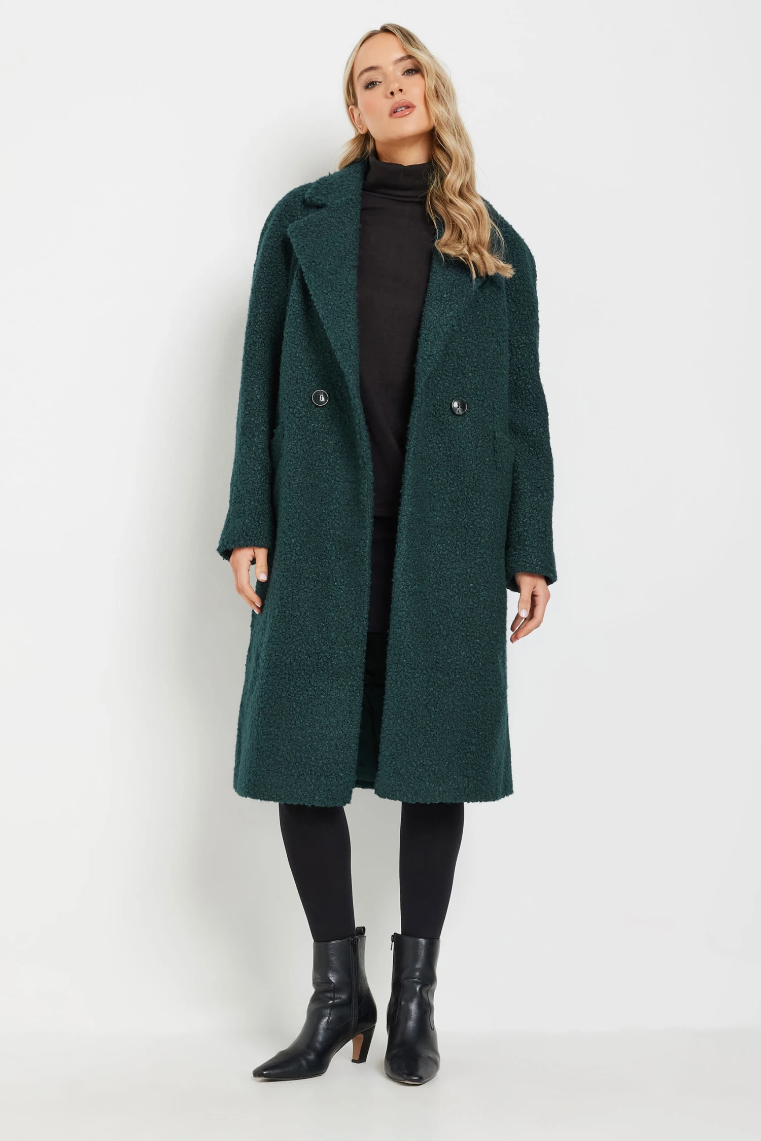 LTS Tall Forest Green Boucle Wrap Midi Coat 3 LTS Tall Forest Green Boucle Wrap Midi Coat