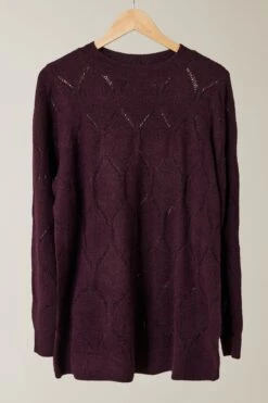 EVANS Curve Burgundy Red Pointelle Knitted Jumper 12 EVANS Curve Burgundy Red Pointelle Knitted Jumper -Evans Boutique e42fb4a8 a84c 47 615525 P