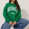 YOURS Curve Sweat-shirt Vert à Slogan « Monaco »