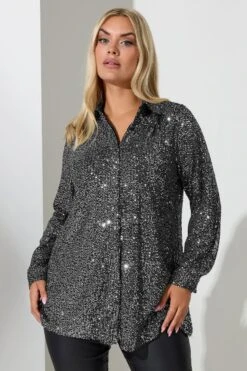YOURS LONDON - Chemisier Argenté Empiècement Sequins
