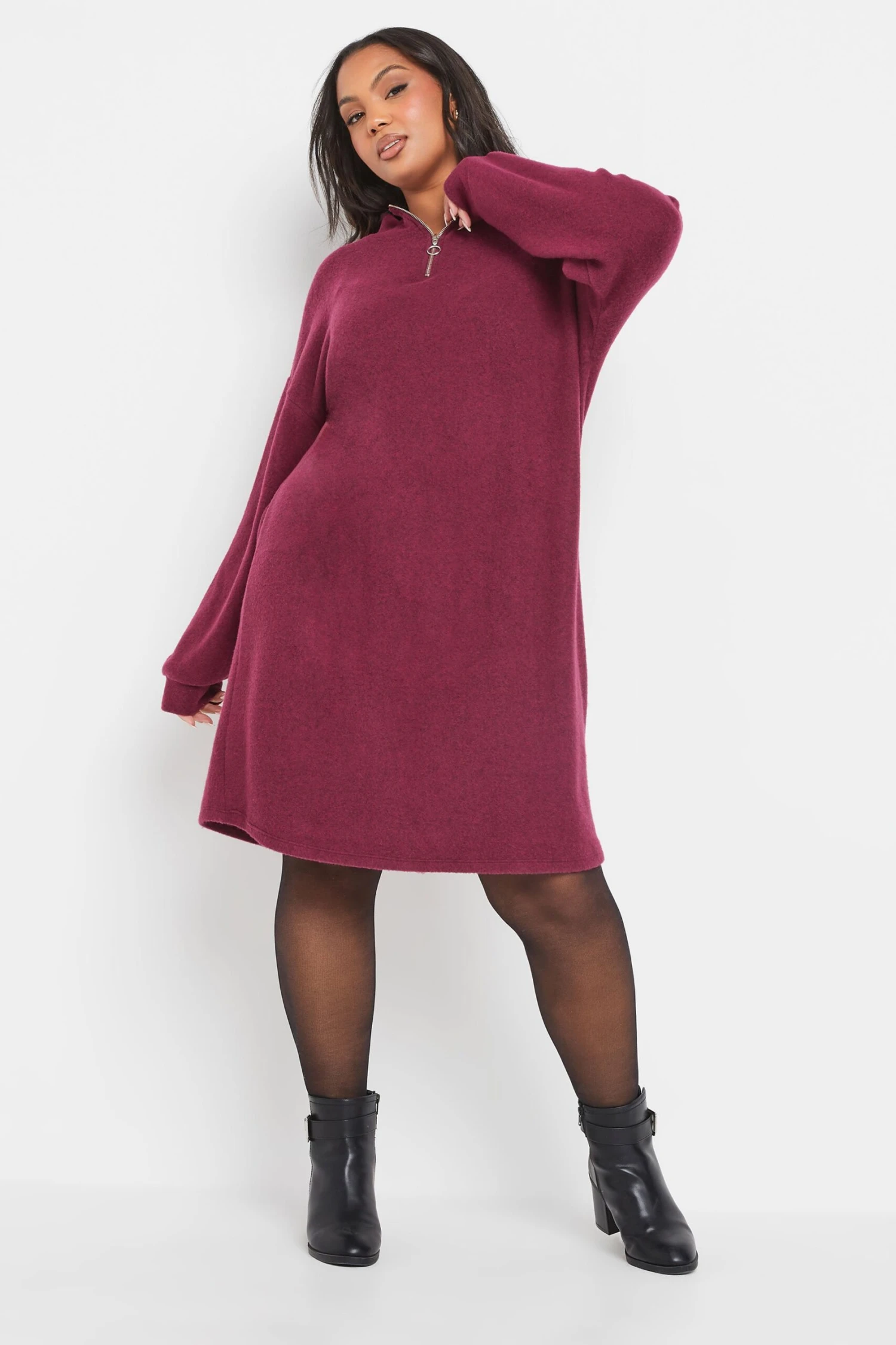 YOURS Curve Robe Pull Zippée Rose Foncé Douce Au Toucher 4 YOURS Curve Robe Pull Zippée Rose Foncé Douce Au Toucher – Image 2