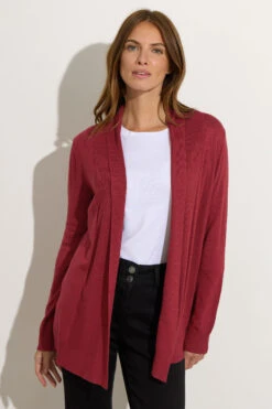 M&Co Dark Red Shawl Collar Cardigan