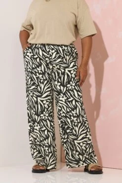 YOURS - Pantalon Wide Leg Noir Design Floral Crème
