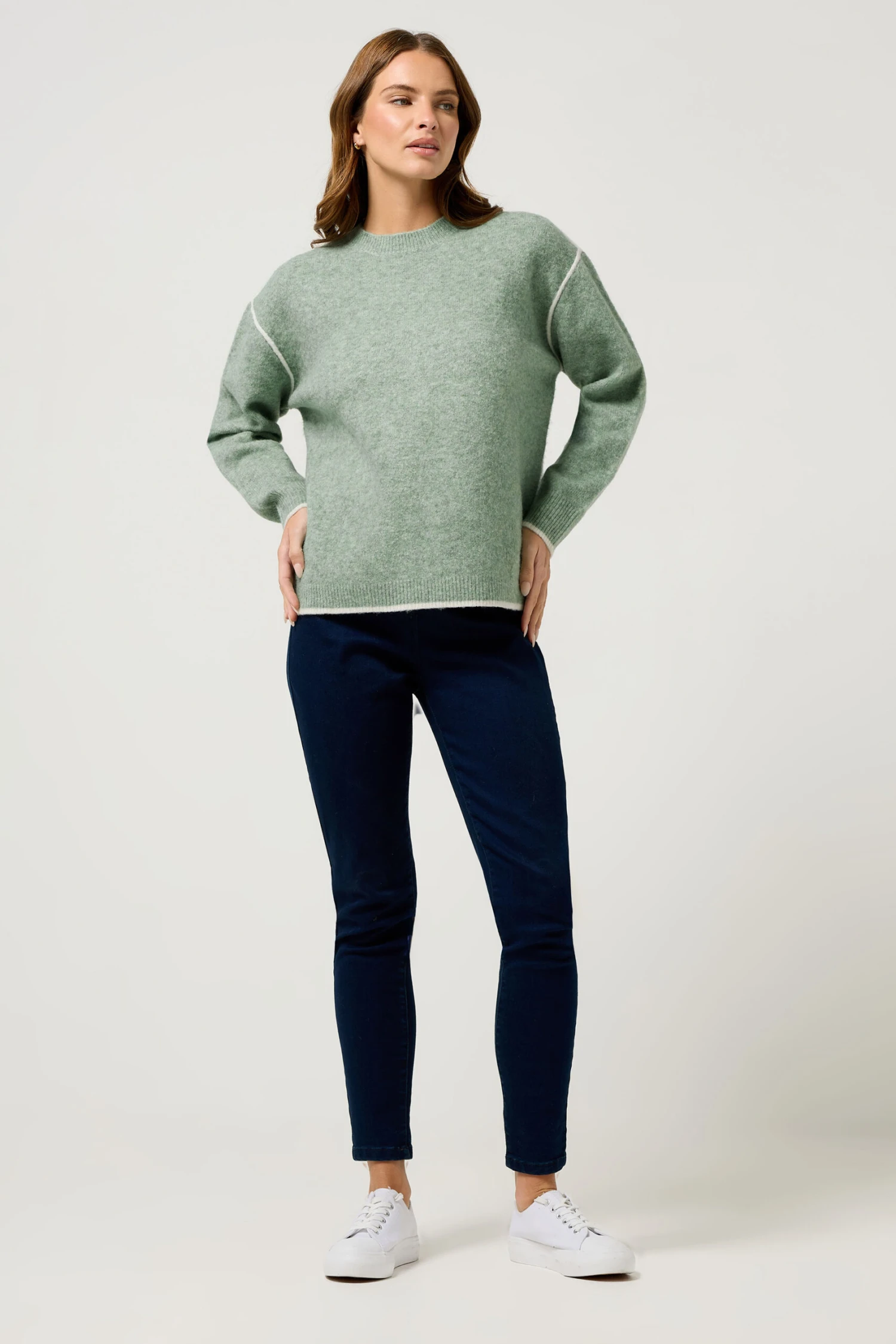 M&Co Sage Green Piped Knitted Jumper 4 M&Co Sage Green Piped Knitted Jumper – Image 2